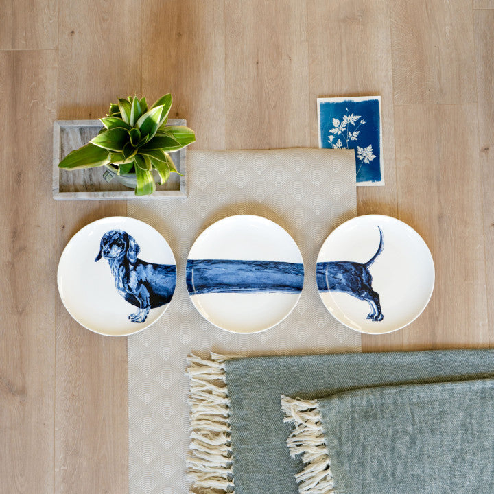 heinen delfts blauw wandbordenset teckel