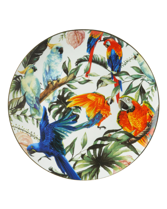 Heinen Delfts Blauw wandbord tropische vogels
