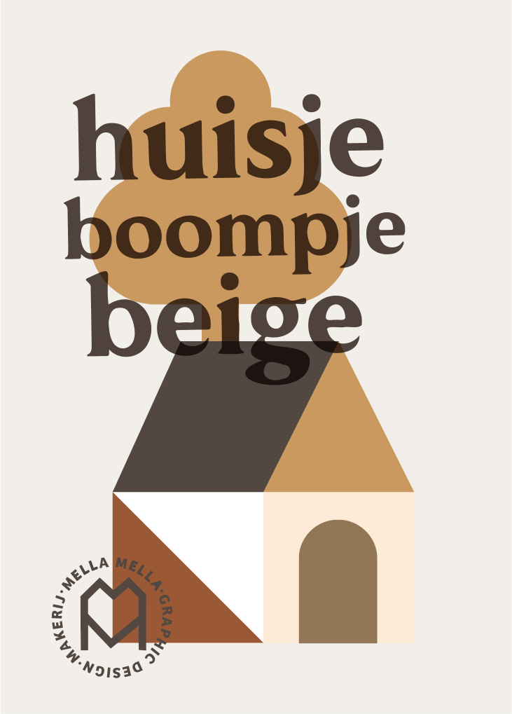 mella mella huisje boompje beige poster
