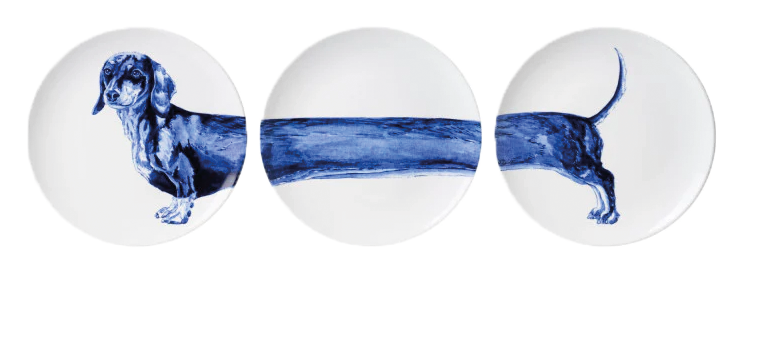 Heinen Delfts Blauw wandbordenset Teckel