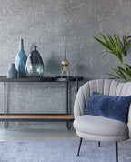 Blauw behang met zilver en glinstering