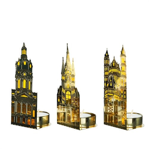 Waxinelichthouders gouden kerken (set)