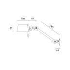 Overzicht van de maatvoering van de Tonone Bolt Bed Sidefit wandlamp.