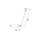 Overzicht van de maatvoering van de Tonone Bolt Ceiling 1 arm Sidefit plafondlamp.
