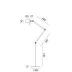 Overzicht van de maatvoering van de Tonone Bolt Floor 2 arm vloerlamp.