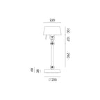 Overzicht van de maatvoering van de Tonone Bolt Table Small tafellamp.