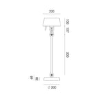 Overzicht van de maatvoering van de Tonone Bolt Table Standard tafellamp.