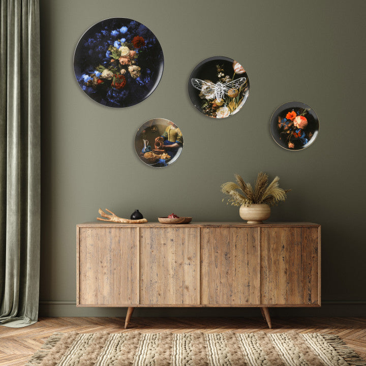 Heinen Delfts Blauw Wandbord Stilleven met Bloemen
