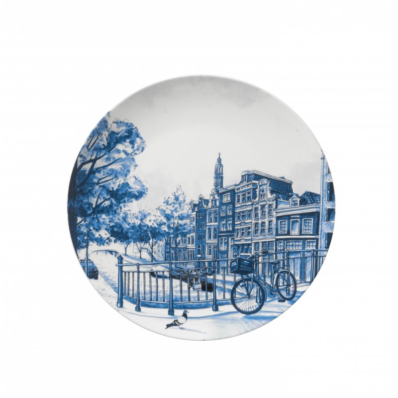 Heinen Delfts Blauw Wandbord Amsterdam