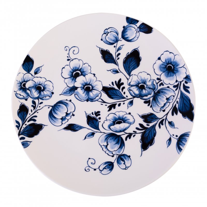 Heinen Delfts Blauw Wandbord Bloemen