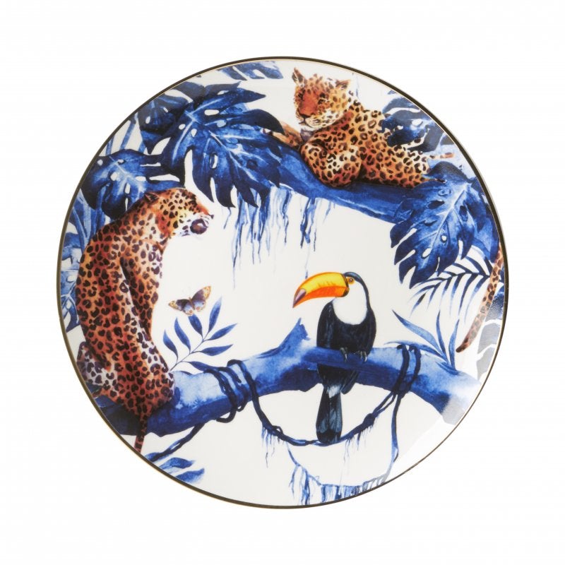 Heinen Delfts Blauw bord Jungle Tijgers