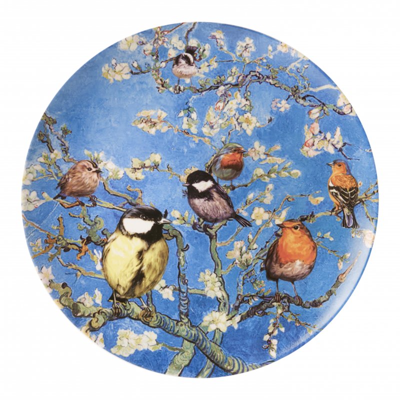 Heinen Delfts Blauw bord Vogels van Gogh