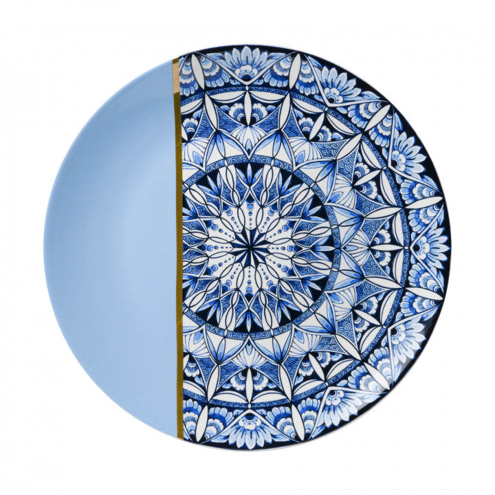 Heinen Delfts Blauw wandbord mandala blauw.