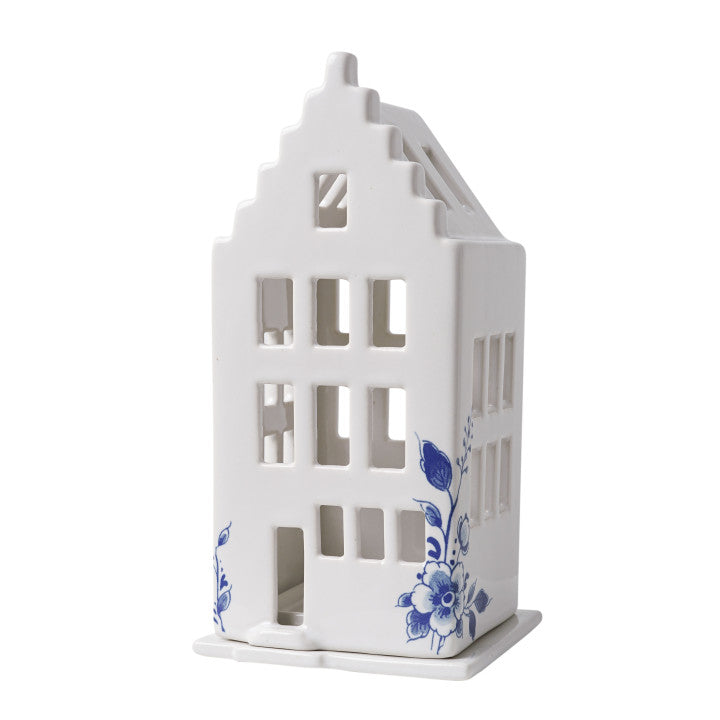 Heinen Delfts Blauw waxinelichthouder huis trapgevel delfts blauw.