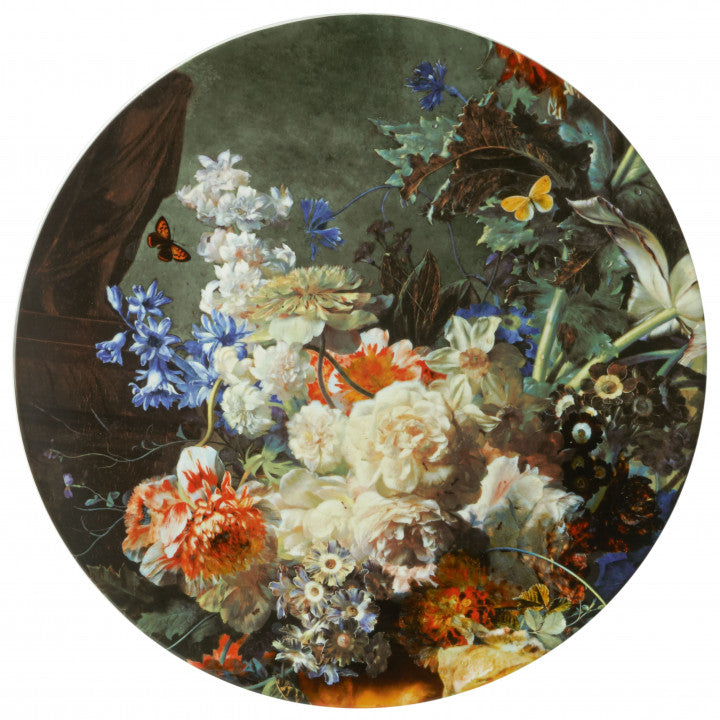 Heinen Delfts Blauw wandbord bloemenpracht.