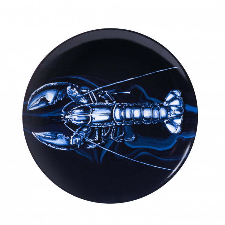 Heinen Delfts Blauw wandbord kreeft in het donker.