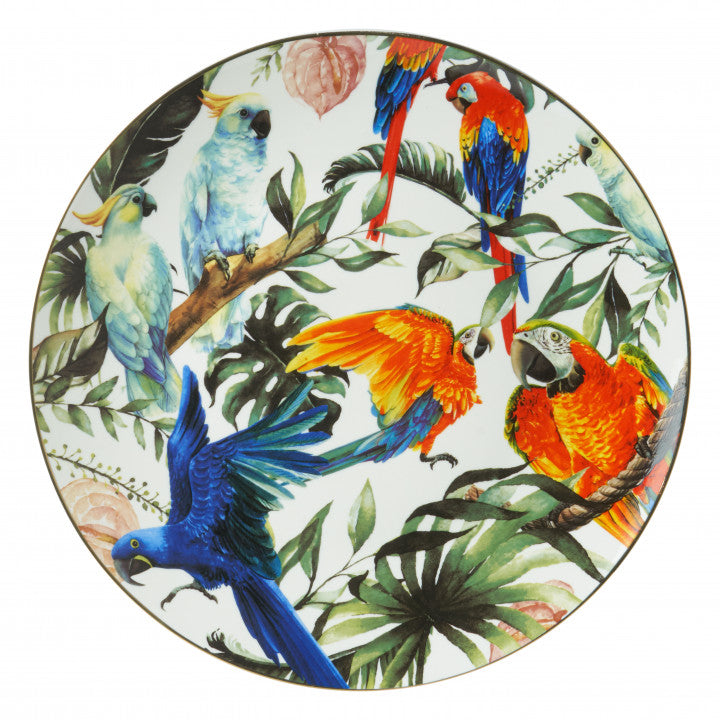 Heinen Delfts Blauw wandbord tropische vogels