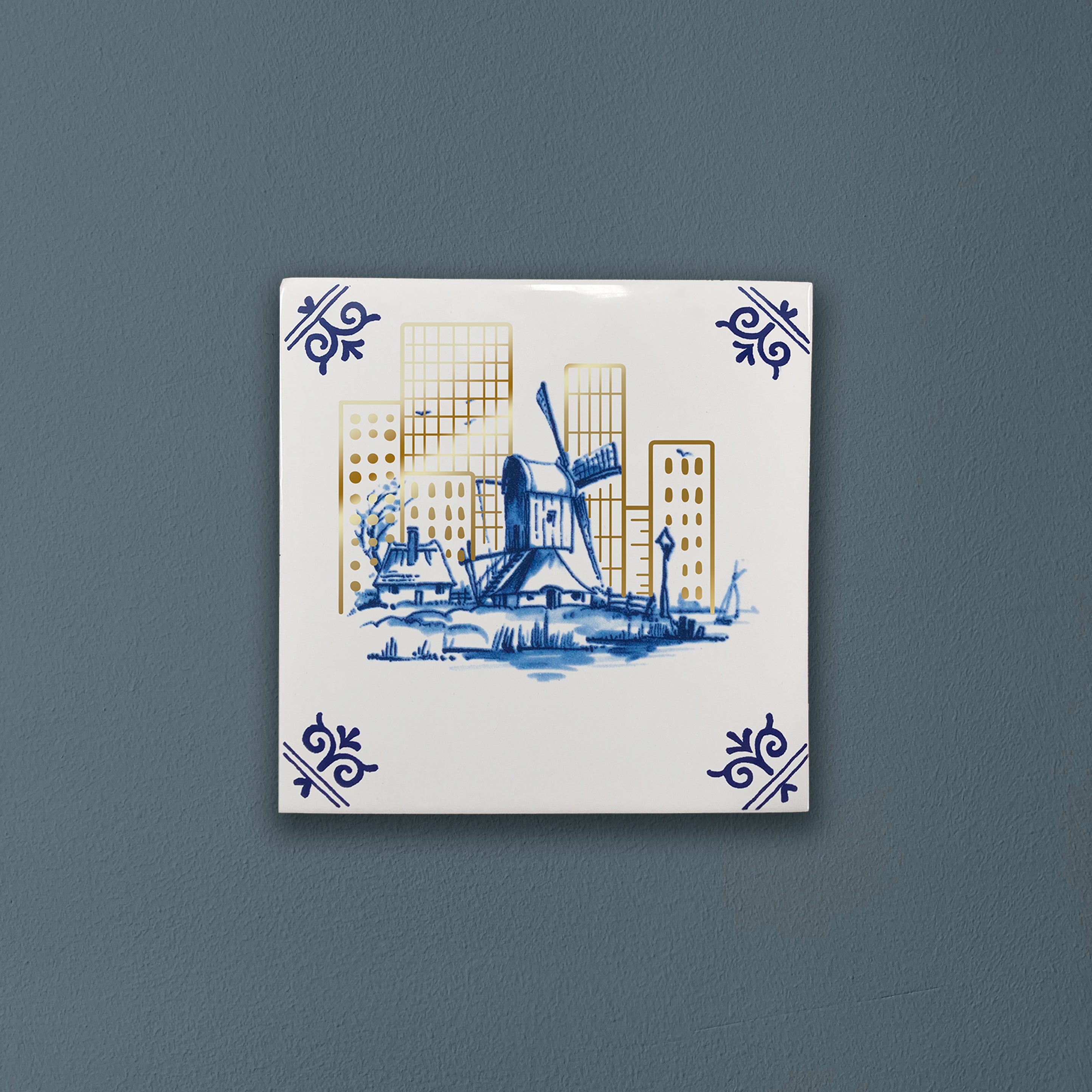 Royal Delft Goldie Tiles Big city achtergrond.