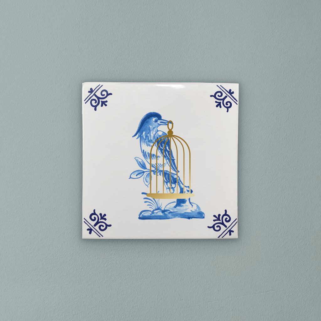 Royal Delft Goldie Tiles - Gouden kooi achtergrond.