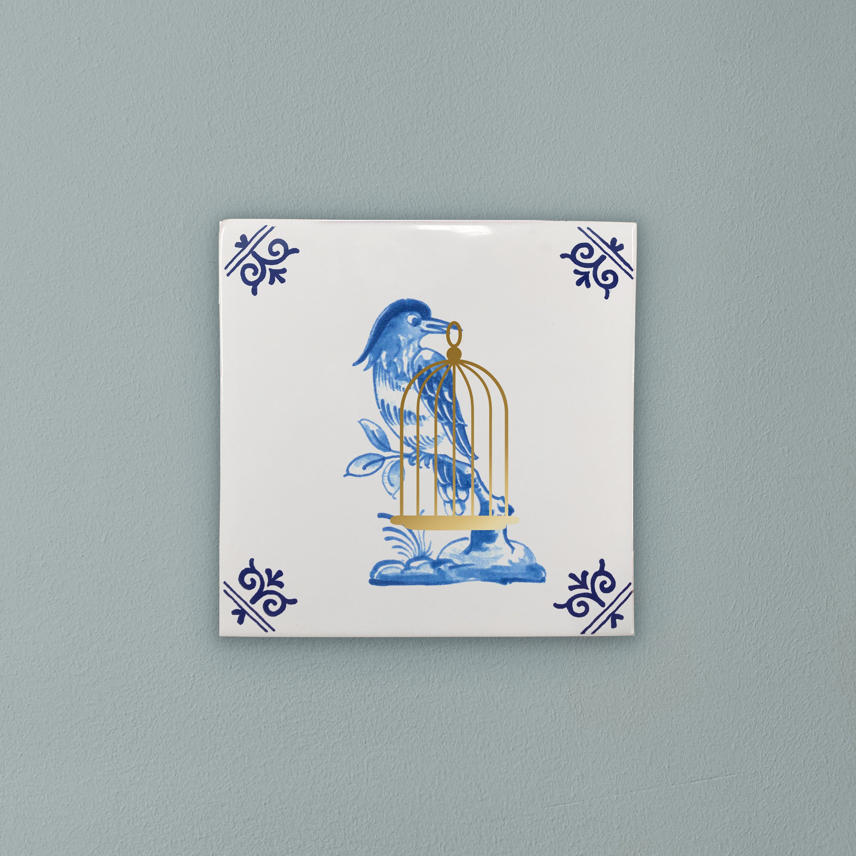 Royal Delft Goldie Tiles - Gouden kooi achtergrond.