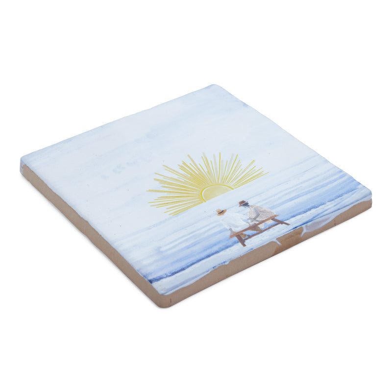 Storytiles Watching the Sunset Together tegeltje schuine afbeelding.