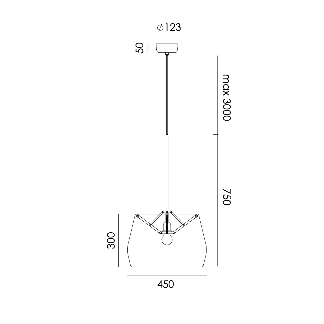 Overzicht van de maatvoering van de Tonone Atlas hanglamp D450.