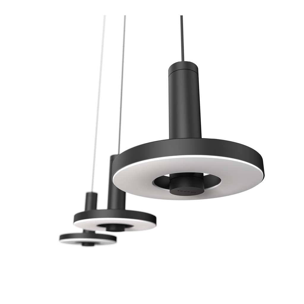 Foto van het zijaanzicht van de Tonone Beads 3 In Line plafondlamp in de kleur smokey black.