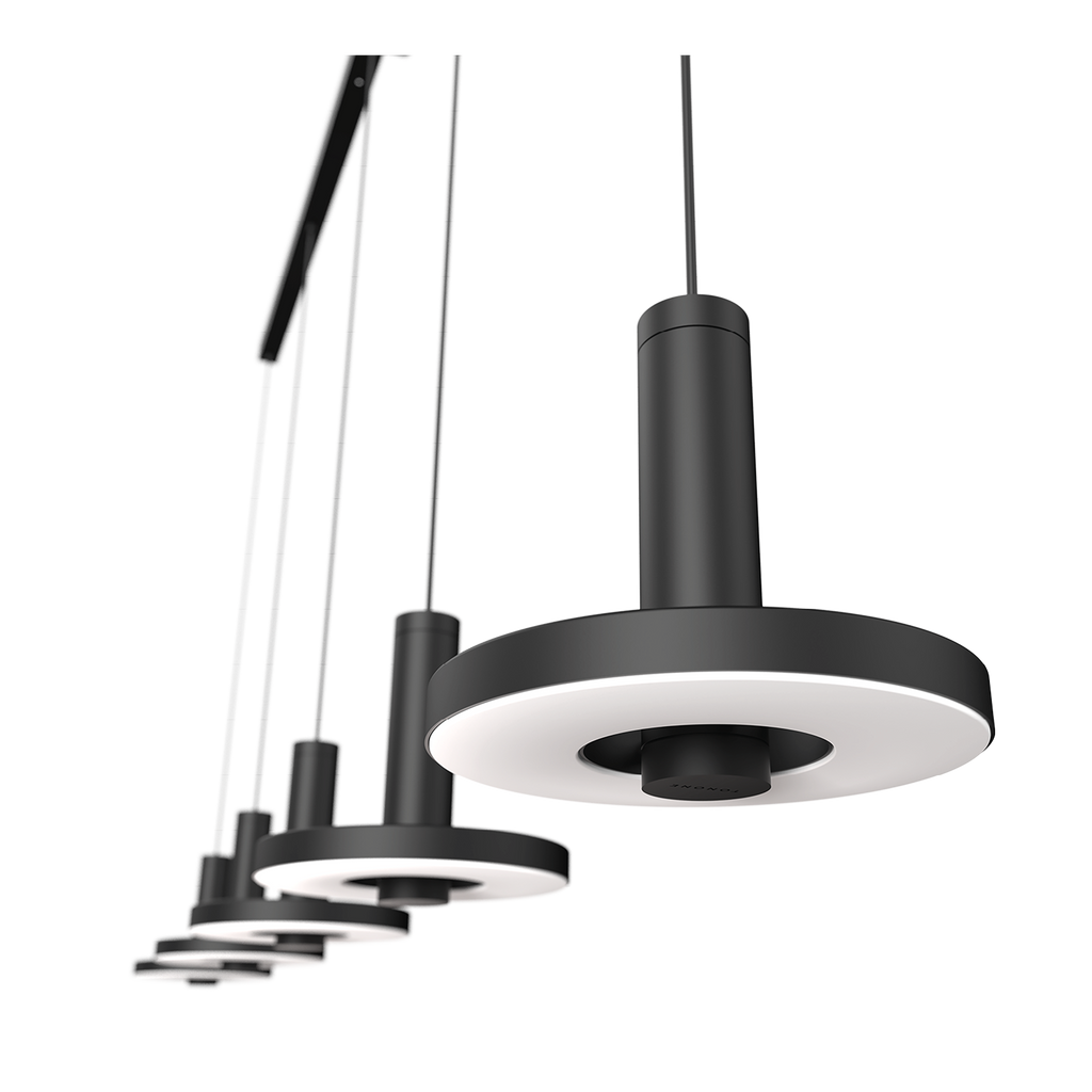 Foto van het zijaanzicht van de Tonone Beads 5 In Line plafondlamp in de kleur smokey black.