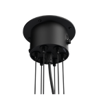 Close-up van de bevestiging van de Tonone Bolt Chandelier 18 arm hanglamp in de kleur smokey black.