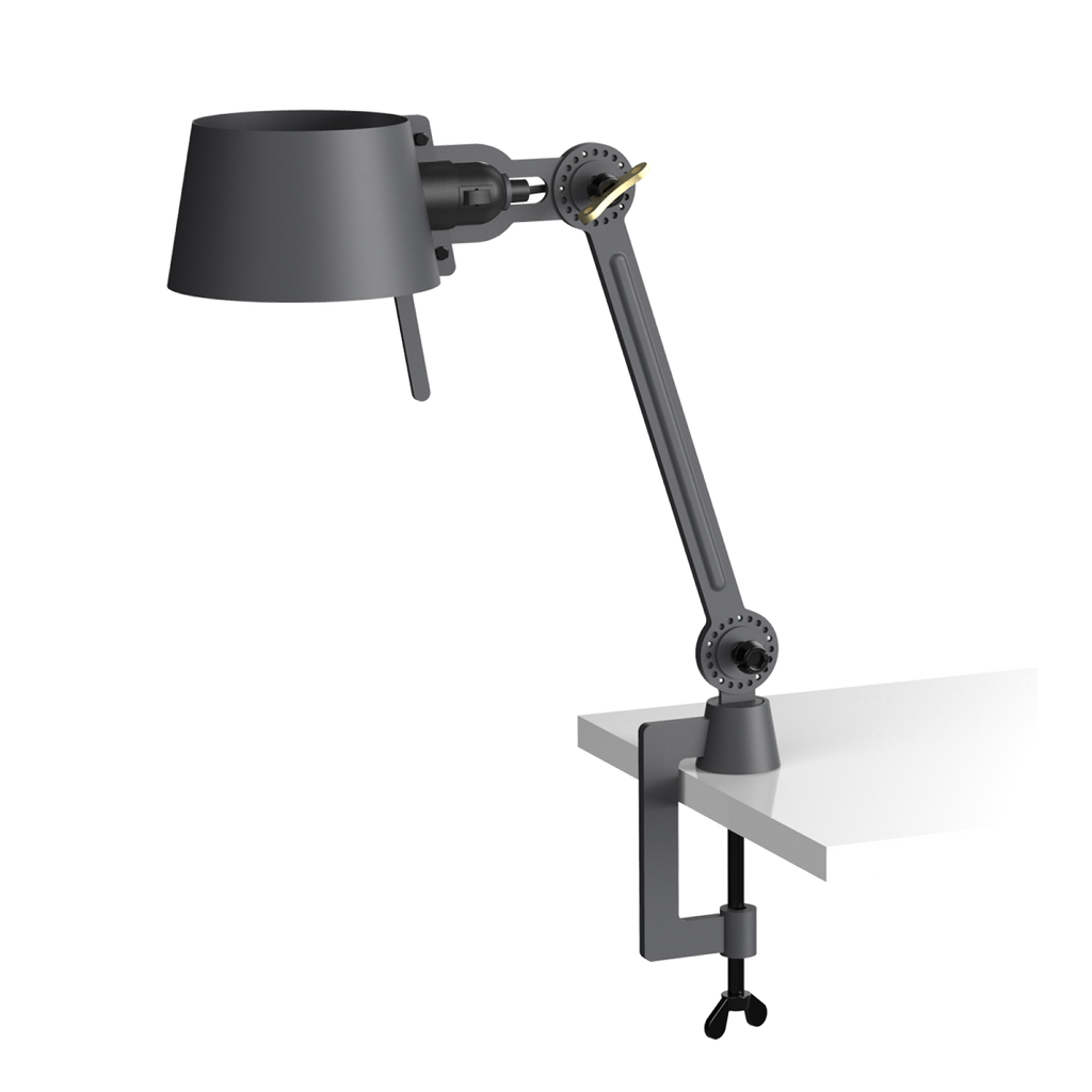Tonone Bolt Desk 1 arm clamp small bureaulamp in de kleur midnight grey.