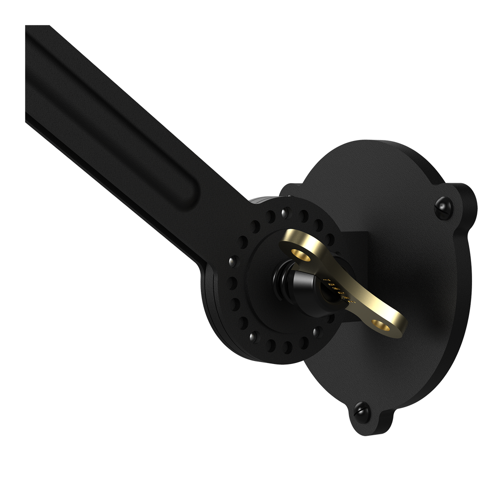 Close-up van de bevestiging van de Tonone Bolt Wall Underfit wandlamp in de kleur smokey black.
