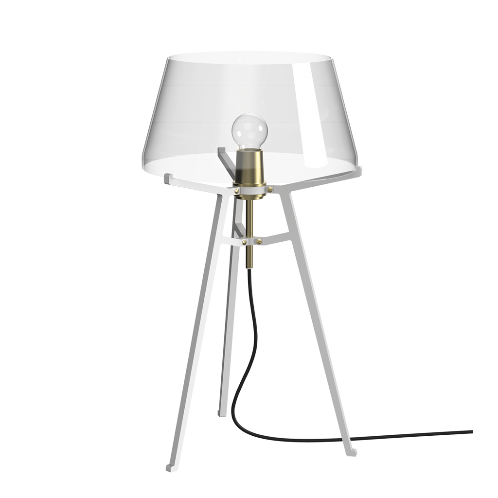 Tonone Ella tafellamp met onderstel in de kleur pure white en kap in de kleur neutral grey.