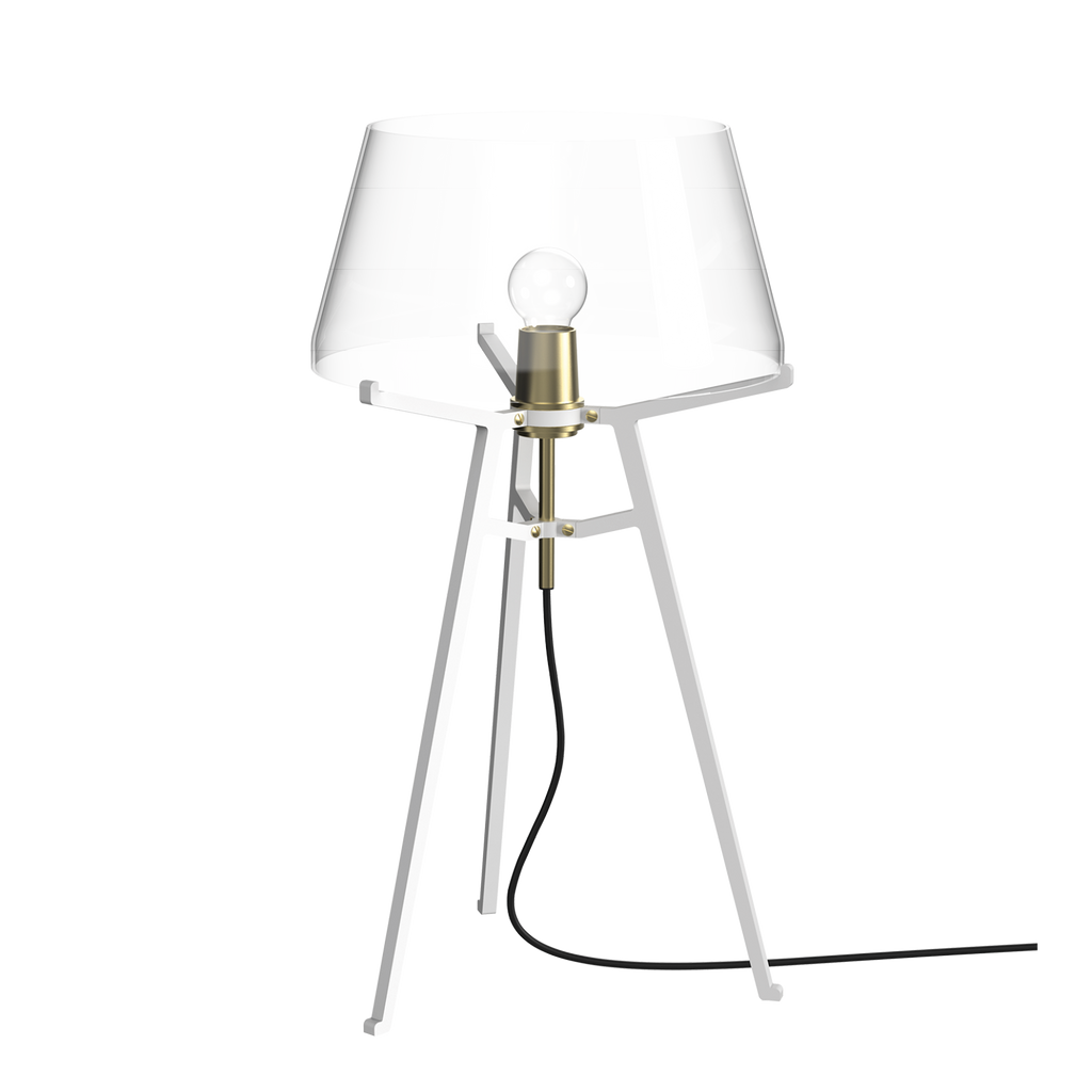 Tonone Ella tafellamp met onderstel in de kleur pure white en kap in de kleur transparent.