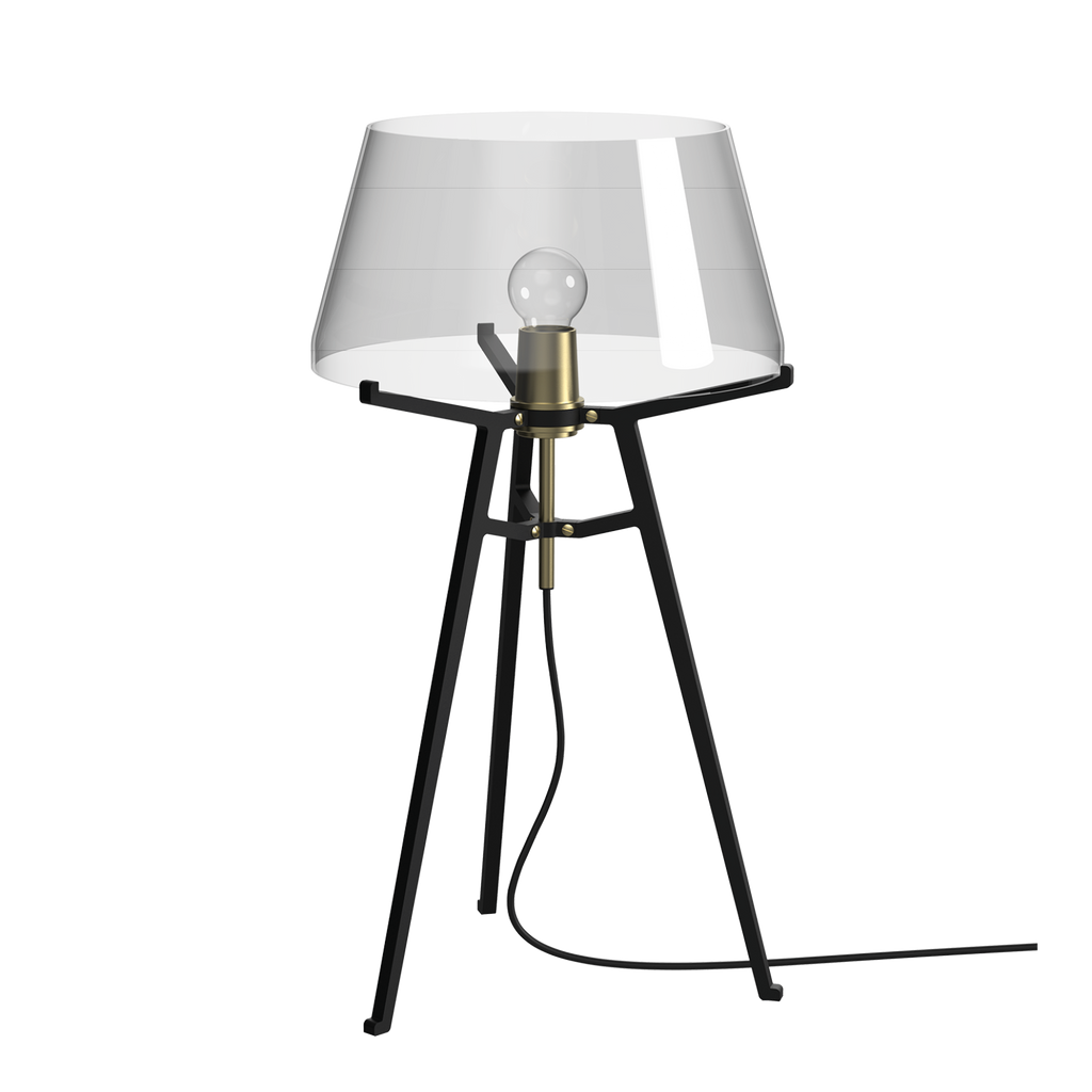 Tonone Ella tafellamp met onderstel in de kleur smokey black en kap in de kleur neutral grey.