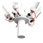 Close-up van de constructie van de Tonone Mr. Tubes LED Chandelier hanglamp in de kleur pure white.