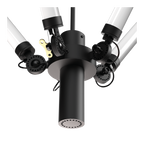 Close-up van de constructie van de Tonone Mr. Tubes LED Chandelier hanglamp in de kleur smokey black.