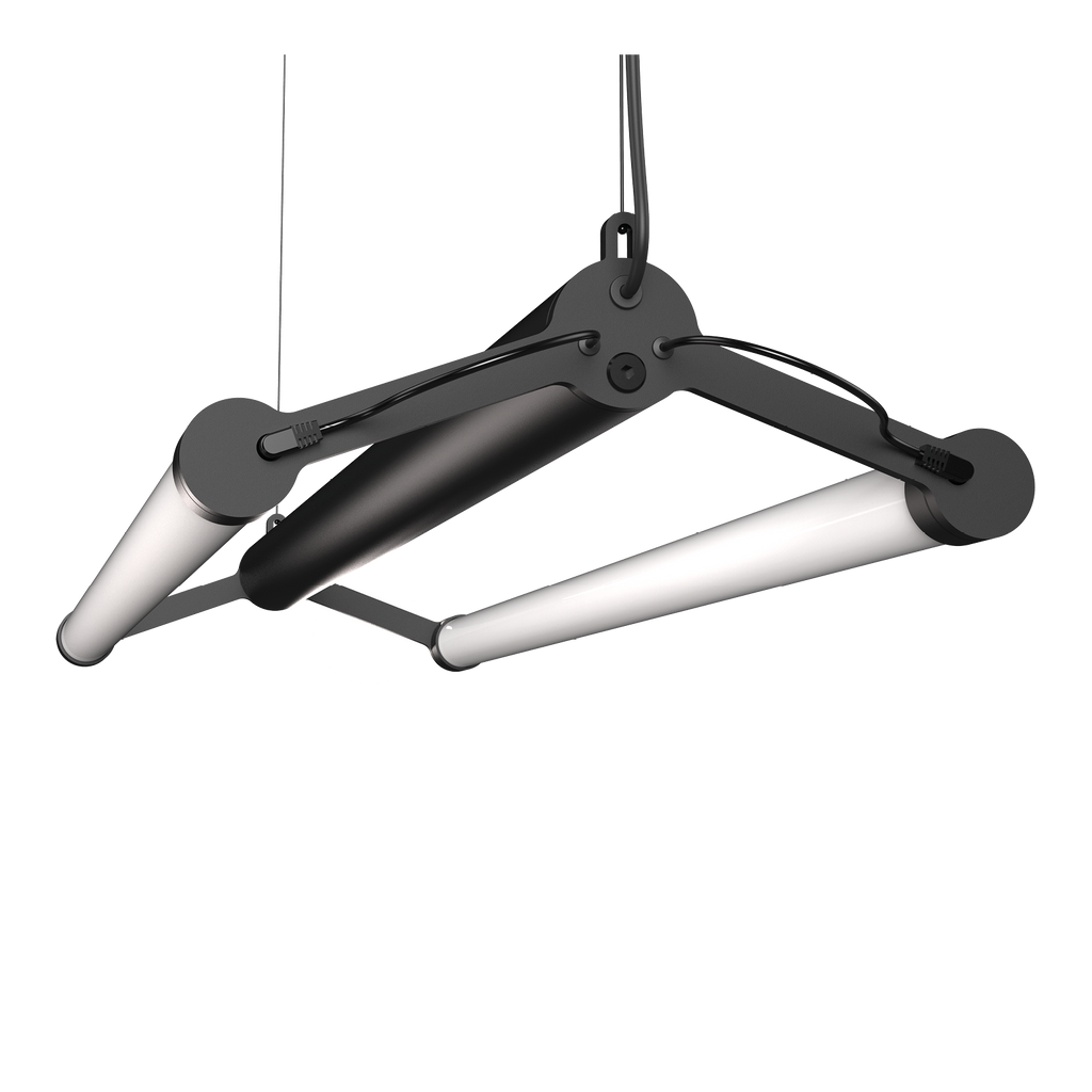 Close-up van de Tonone Mr. Tubes LED Double hanglamp in de kleur smokey black.