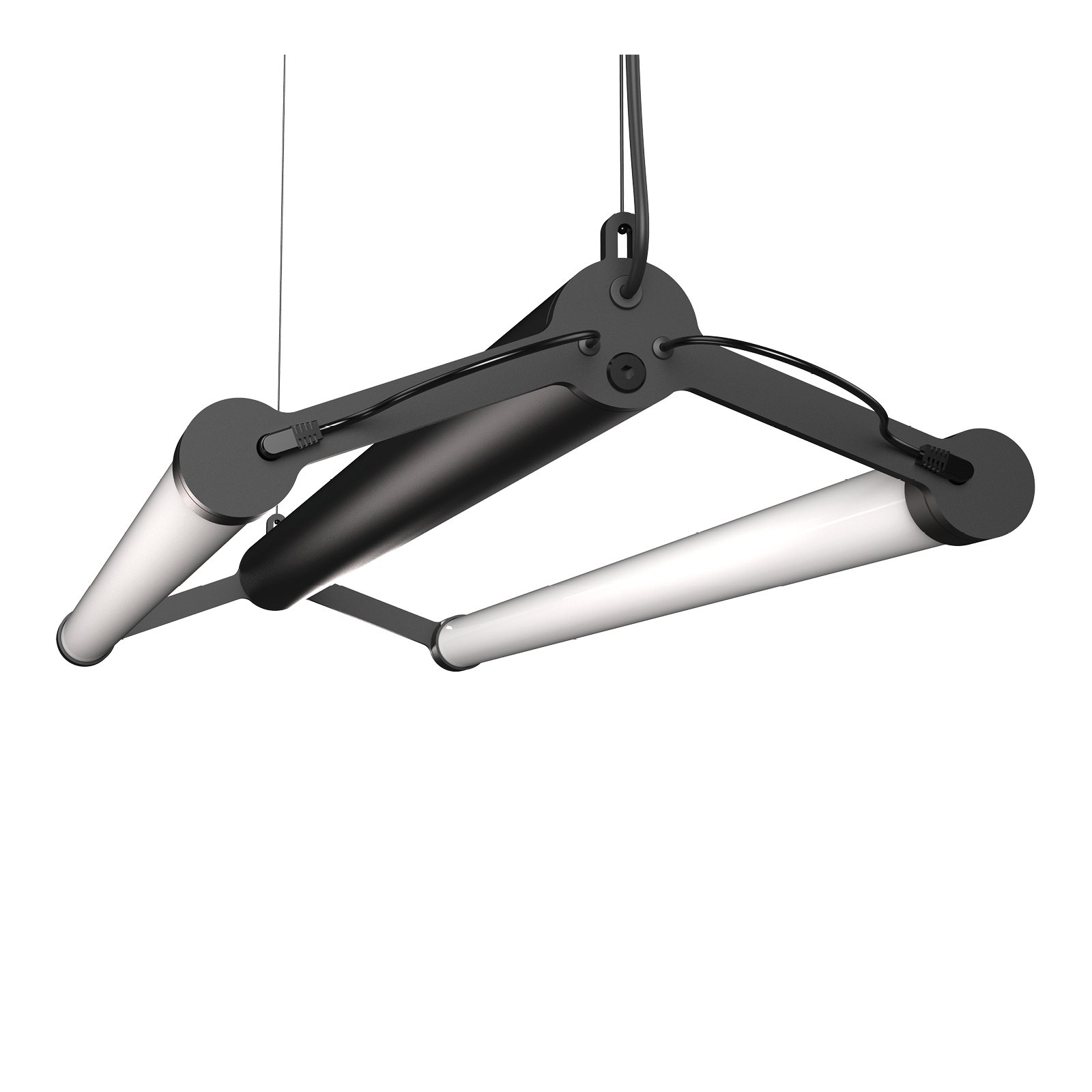 Close-up van de Tonone Mr. Tubes LED Double hanglamp in de kleur smokey black.