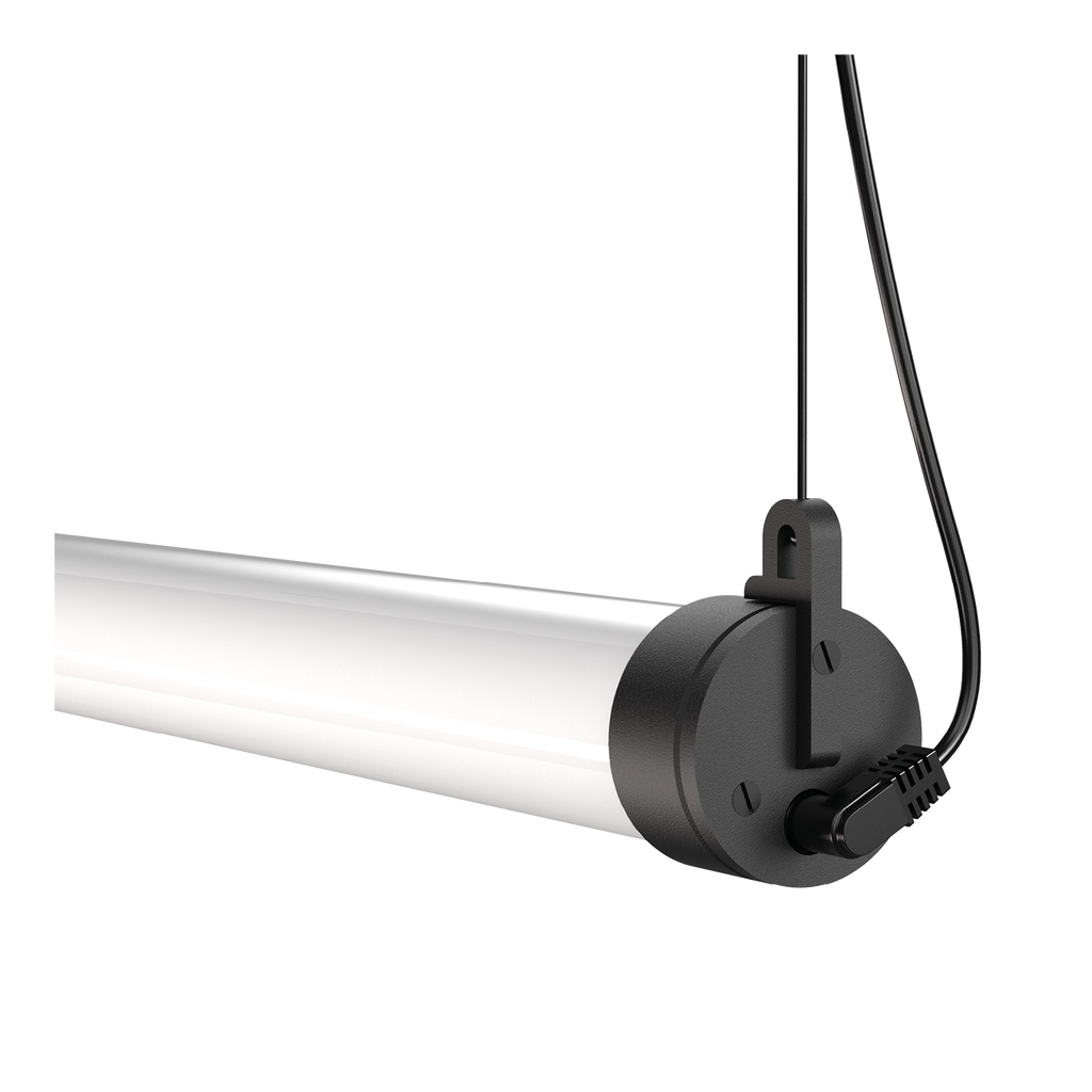 Close-up van de aansluiting van de Tonone Mr. Tubes LED Pendant Horizontal hanglamp met losse driver in de kleur smokey black.