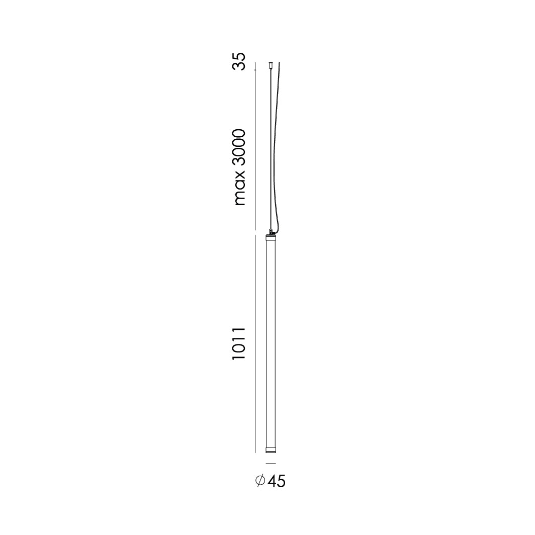 Overzicht van de maatvoering van de Tonone Mr. Tubes LED Pendant Vertical hanglamp 1000 mm.