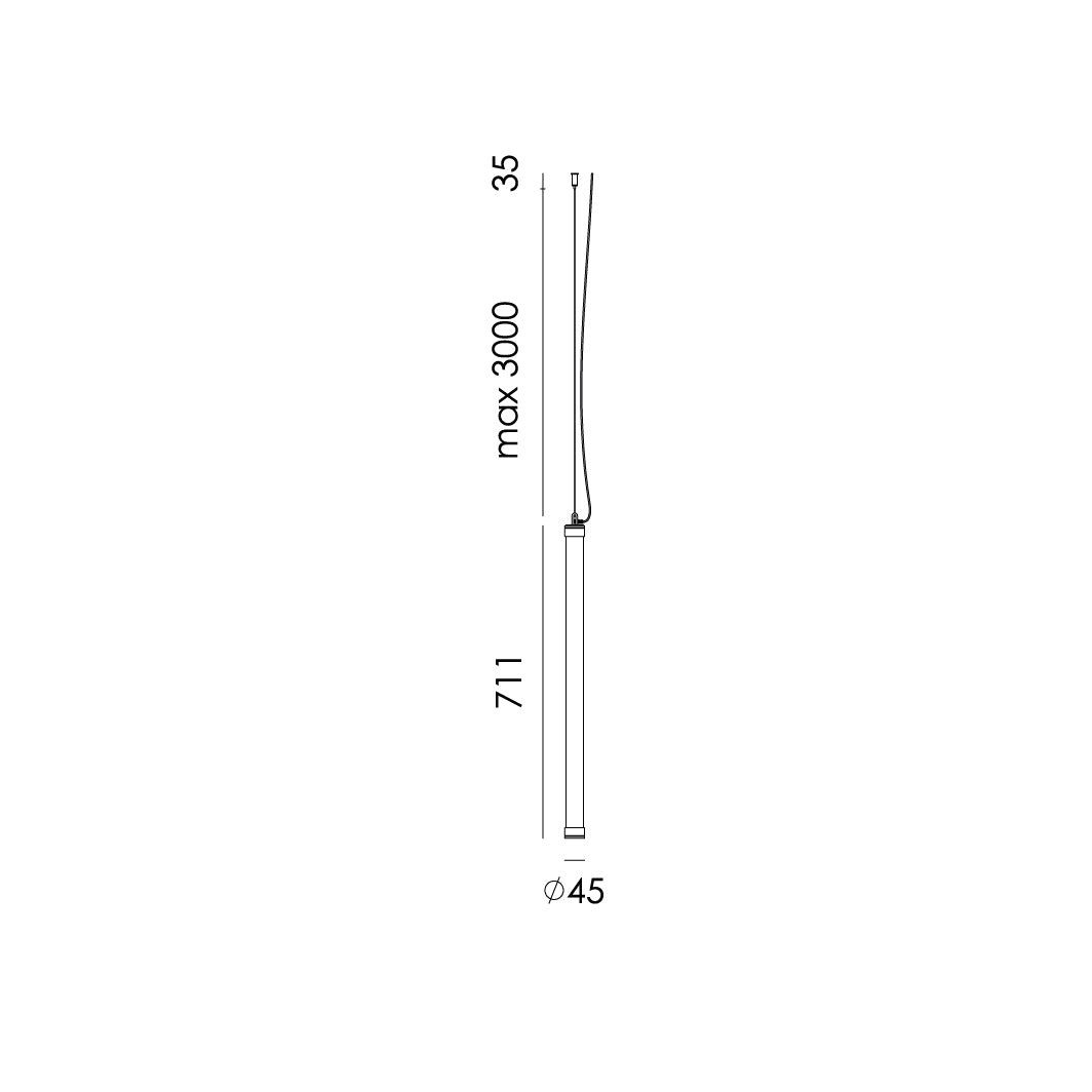 Overzicht van de maatvoering van de Tonone Mr. Tubes LED Pendant Vertical hanglamp 700 mm.