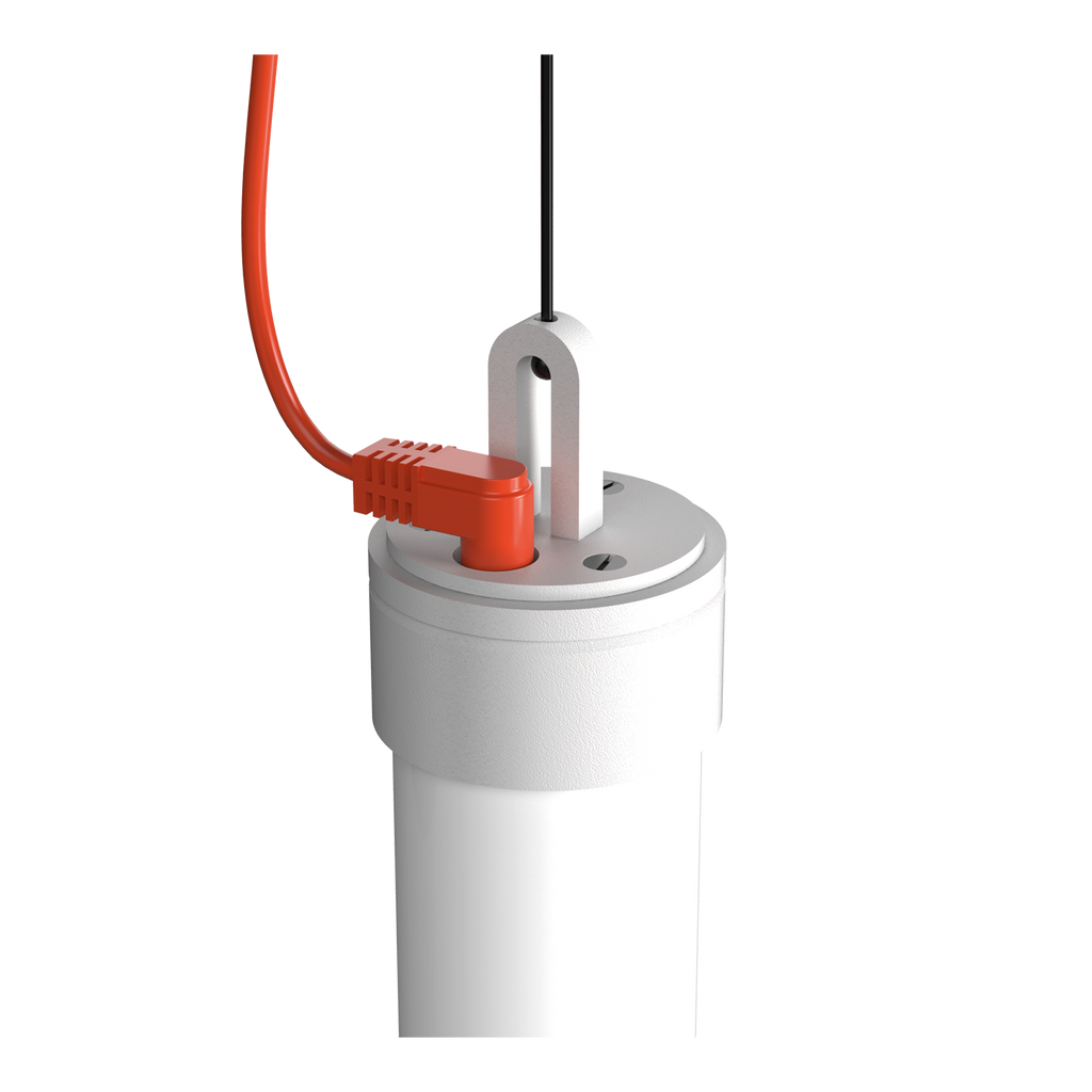Close-up van de aansluiting van de Tonone Mr. Tubes LED Pendant Vertical hanglamp 700 mm in de kleur pure white.