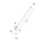 Overzicht van de maatvoering van de Tonone Mr. Tubes LED Wall wandlamp - driver op constructie.