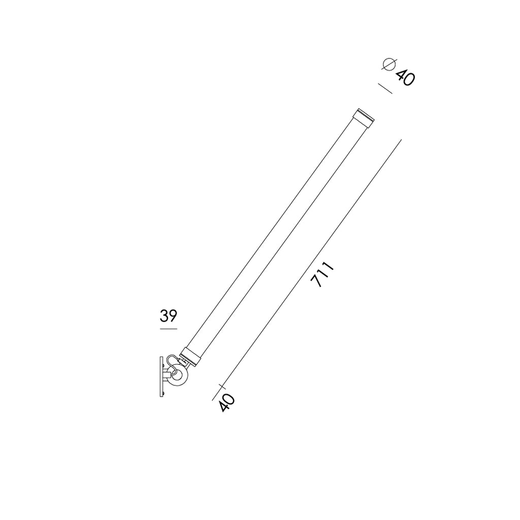 Overzicht van de maatvoering van de Tonone Mr. Tubes LED Wall wandlamp - losse driver.