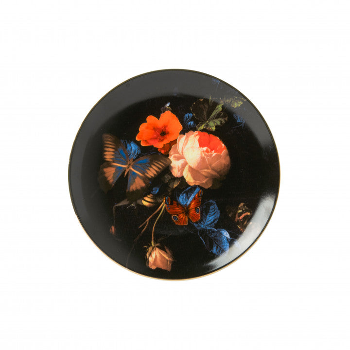 Heinen Delfts Blauw Wandbord Stilleven met vlinders